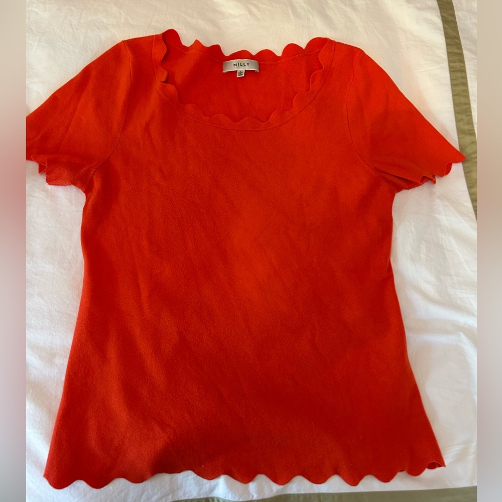 MILLY Orange Top Knit Material with scallop detail, amazing worn quality, size L